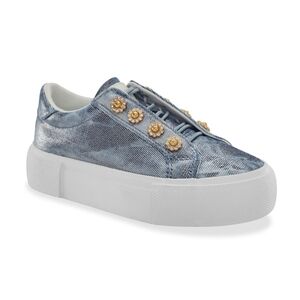 BCBGeneration Girls' Poppy Denim Sneakers with Gold Accents Blue Size 2M